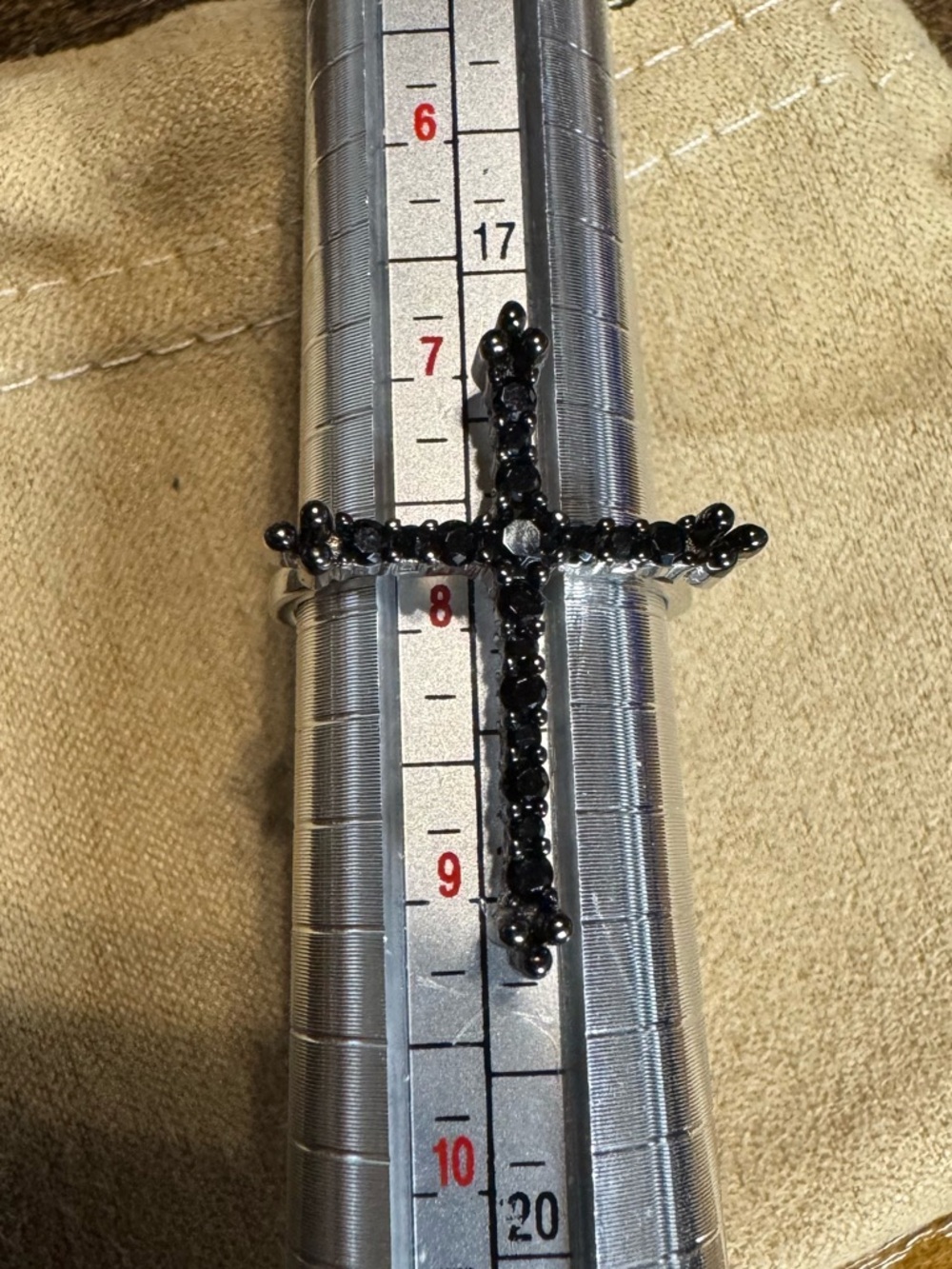 925 Sterling Silver Black Stone Cross Ring Gothic Statement Ring Size 8 - Picture 5 of 5